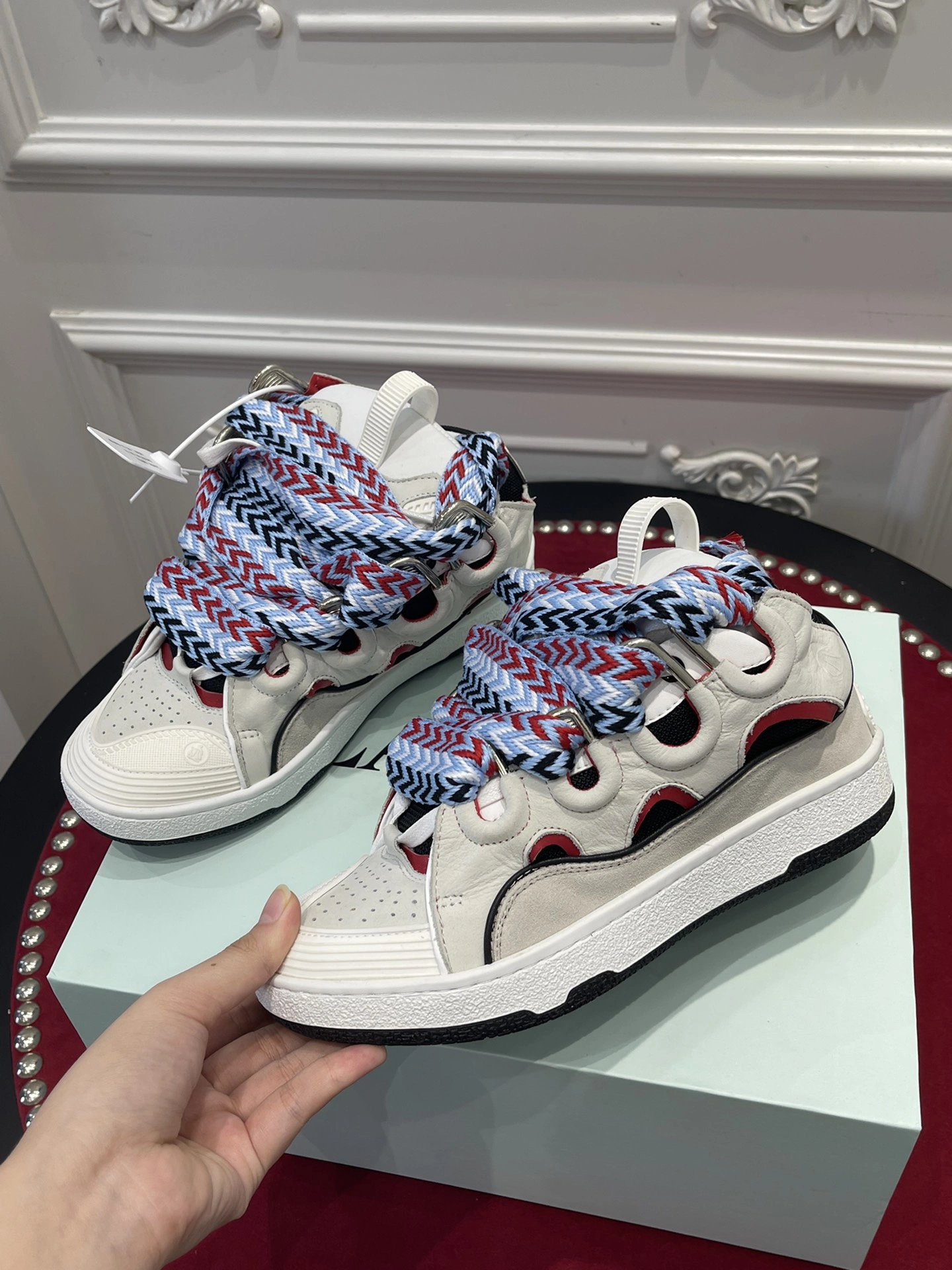 Lanvon Leather Curb Light Grey Blue Black Red FM-SKRK11-DRAG-E Breathable 812